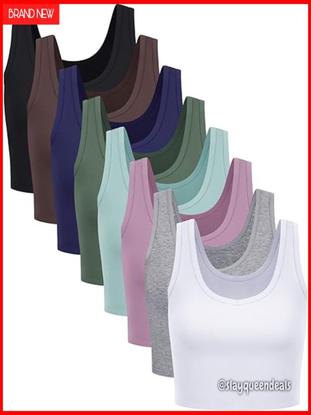8-Pack Women's Crop Tank Tops, Cotton Spandex, Sleeveless Sport Tops